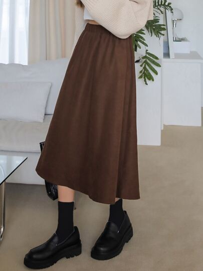 Elastic Waist Corduroy Skirt