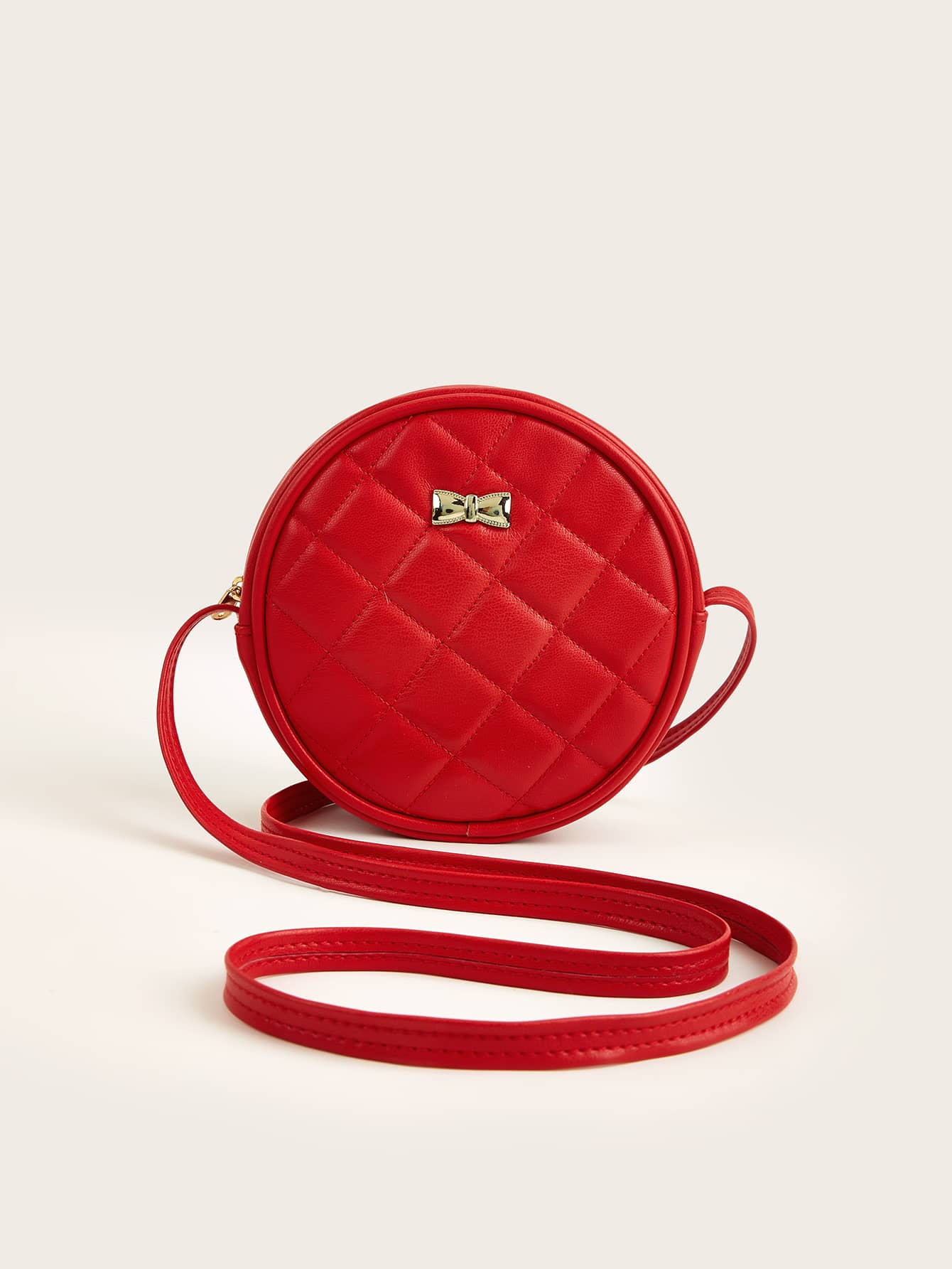 1 Miếng Cô gái Mềm mại chất liệu da PU Đỏ  Khâu Tròn Túi đeo chéo , Mini Kích thước Đối với Mỗi ngày Sử dụng - Đỏ - Xem 1