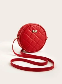 1 Miếng Cô gái Mềm mại chất liệu da PU Đỏ  Khâu Tròn Túi đeo chéo , Mini Kích thước Đối với Mỗi ngày Sử dụng - Đỏ - Xem 4