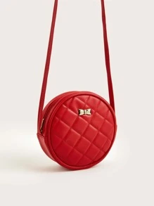 1 Miếng Cô gái Mềm mại chất liệu da PU Đỏ  Khâu Tròn Túi đeo chéo , Mini Kích thước Đối với Mỗi ngày Sử dụng - Đỏ - Xem 3