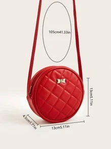 1 Miếng Cô gái Mềm mại chất liệu da PU Đỏ  Khâu Tròn Túi đeo chéo , Mini Kích thước Đối với Mỗi ngày Sử dụng - Đỏ - Xem 2