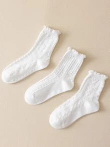 3pairs Solid Crew Socks - White - View 1