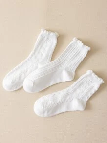 3pairs Solid Crew Socks - White - View 2