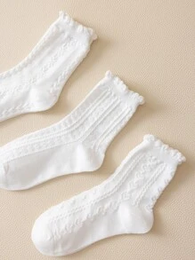3pairs Solid Crew Socks - White - View 3