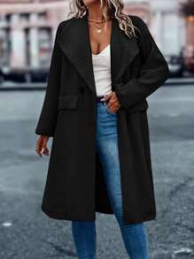 SHEIN LUNE Abrigo teddy de cuello cascada con botones - Negro - Ver 6