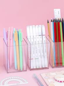 1pc E021 Acrylic Transparent Square Pen Holder 3.94*2.76in (10*7cm) - Clear - View 4