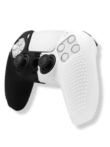 PS5 控制器硅胶保护壳，防汗防滑设计，不对称黑白染色图案 - 黑與白 - 查看 2