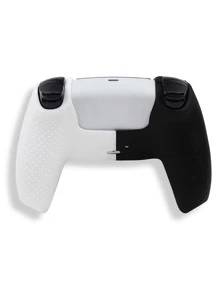 PS5 控制器硅胶保护壳，防汗防滑设计，不对称黑白染色图案 - 黑與白 - 查看 6