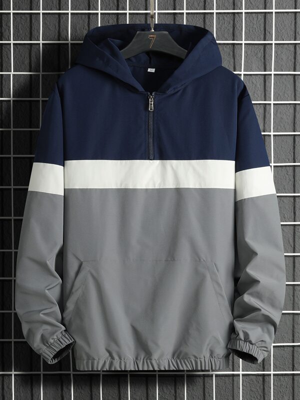 Manfinity Hypemode Men Colourblock Quarter Zip Hooded Windbreaker
