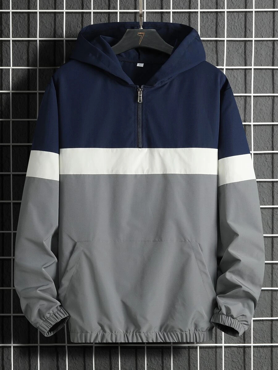 Manfinity Hypemode Men Colourblock Quarter Zip Hooded Windbreaker Jacket - Multicolor - View 1