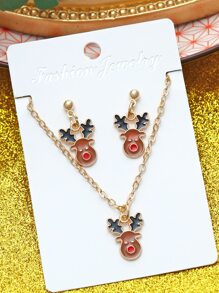 3pcs Christmas Elk Decor Jewelry Set - Multicolor - View 1