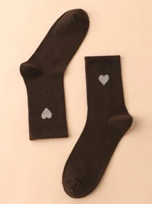 Heart Print Crew Socks - Coffee Brown - View 2