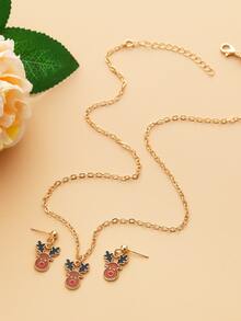 3pcs Christmas Elk Decor Jewelry Set - Multicolor - View 2