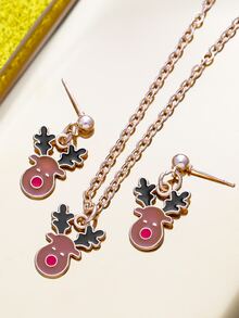 3pcs Christmas Elk Decor Jewelry Set - Multicolor - View 3