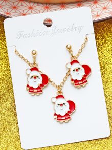 3pcs Christmas Santa Claus Decor Jewelry Set - Multicolor - View 1