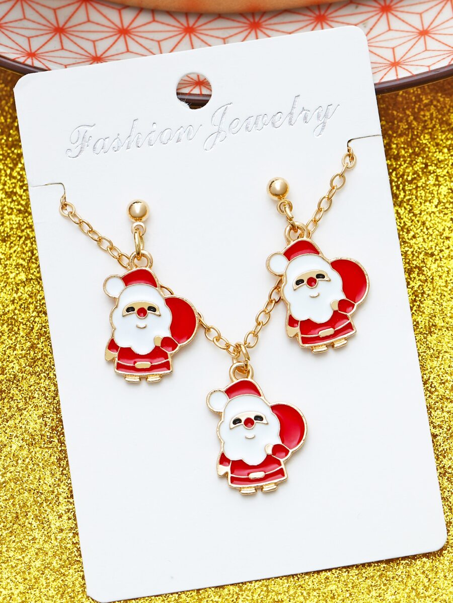 3pcs Christmas Santa Claus Decor Jewelry Set - Multicolor - View 1