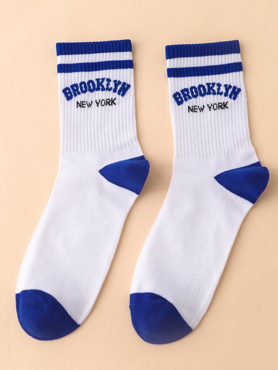 Letter Graphic Crew Socks - Multicolor - View 1