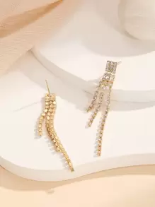 Rhinestone Tassel Drop Earrings - Yellow Gold - View 2