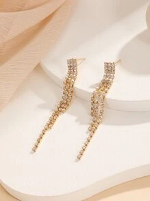 Rhinestone Tassel Drop Earrings - Yellow Gold - View 4