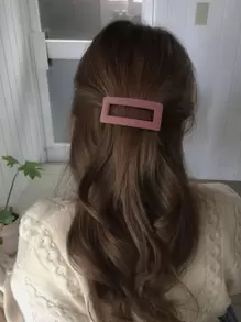1入組女式中型純色簡約設計髮夾/別針，適合日常使用 - 粉色 - 查看 1