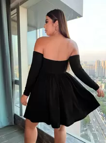 SHEIN ICON Vestido de hombros descubiertos bajo amplio - Negro - Ver 4