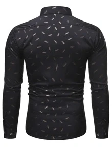 Manfinity Men Feather Print Button Up Shirt - Black - View 2