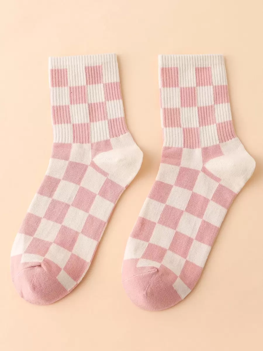 Plaid Pattern Crew Socks - Multicolor - View 1