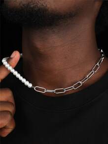 男士人造珍珠裝飾項鍊