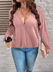 Calvaya Camiseta unicolor con tira cruzada de cuello profundo - Rosa vieja - Ver 3