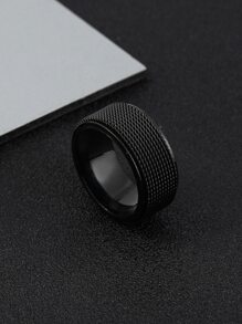 Fashionable and Popular 1pc Men Minimalist Textured Ring, Stainless Steel Jewelry Goth Punk Jewelry for Jewelry Gift and for a Stylish Look - Black - View 1