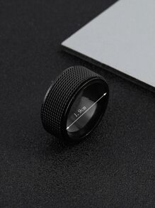 Fashionable and Popular 1pc Men Minimalist Textured Ring, Stainless Steel Jewelry Goth Punk Jewelry for Jewelry Gift and for a Stylish Look - Black - View 3