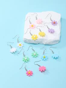 7pairs Girls Daisy Decor Drop Earrings