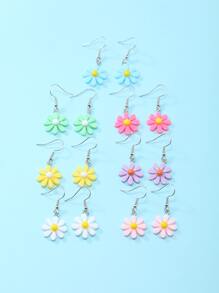 7pairs Girls Daisy Decor Drop Earrings