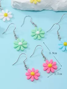 7pairs Girls Daisy Decor Drop Earrings