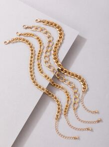 imoli 4入組極簡風格鏈式腳鏈 - 金黃色 - 查看 5