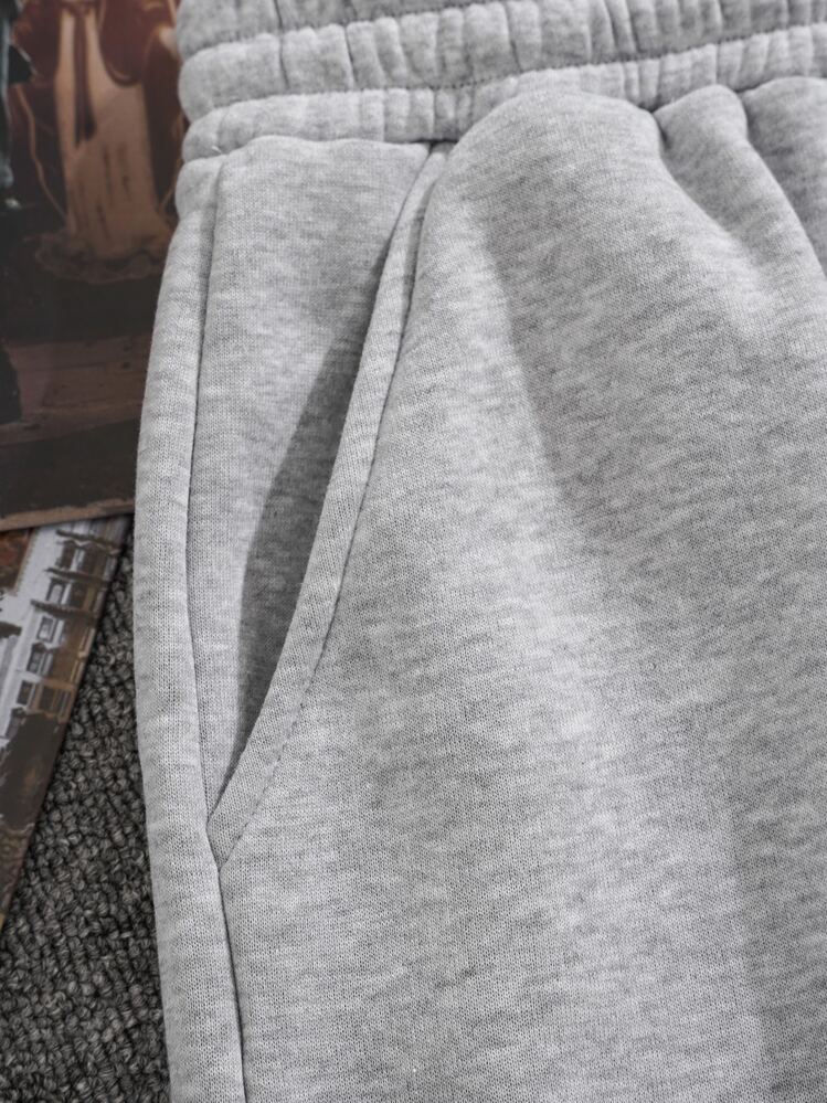 Men Drawstring Waist Track Shorts - Light Grey - View 5