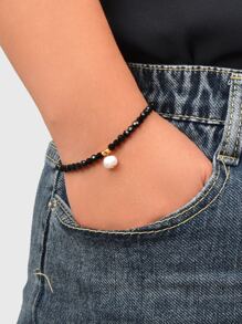 Pulsera con cuenta con diseño de perla artificial - Negro - Ver 1