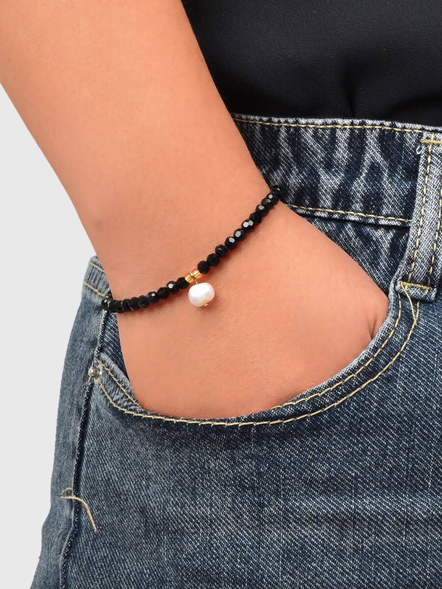 Pulsera con cuenta con diseño de perla artificial - Negro - Ver 1