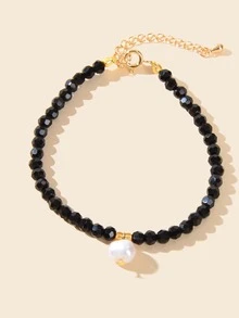 Pulsera con cuenta con diseño de perla artificial - Negro - Ver 2