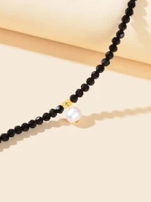 Pulsera con cuenta con diseño de perla artificial - Negro - Ver 4