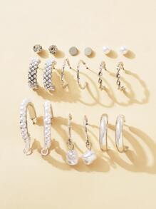 9對水晶與假珍珠裝飾耳環 - 銀色 - 查看 2