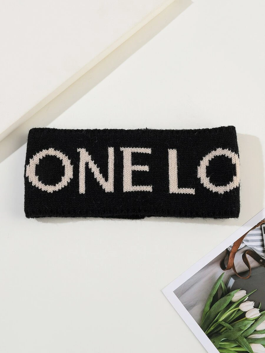 Letter Graphic Hair Band - Black and White - View 1