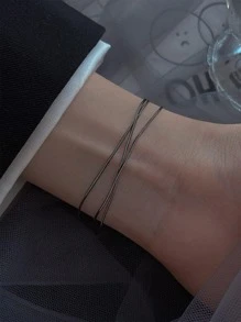 Nooxian 1 vòng tay nhiều lớp thời trang tối giản dành cho nữ để trang trí hàng ngày - Màu Đen Súng - Xem 2