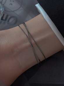 Nooxian 1 vòng tay nhiều lớp thời trang tối giản dành cho nữ để trang trí hàng ngày - Màu Đen Súng - Xem 3