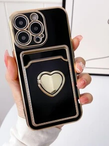 手機殼帶圓環支架和插卡槽 - 黑色 - 查看 1