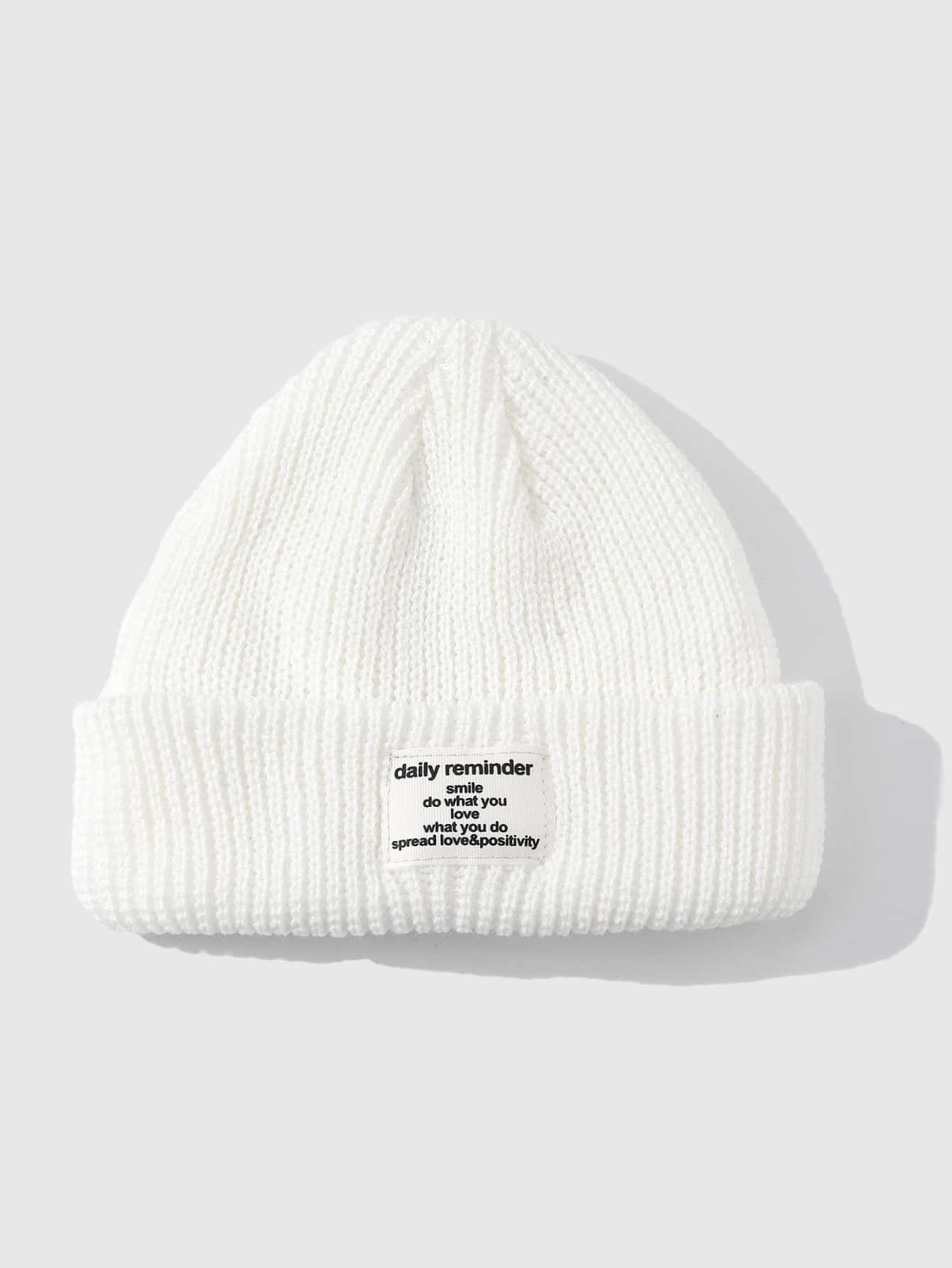 Men Letter Patch Decor Beanie Casual - White - View 1