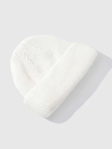 Men Letter Patch Decor Beanie Casual - White - View 3