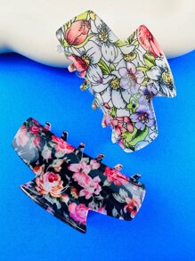 2 piezas Garra de pelo con patrón floral - Multicolor - Ver 2