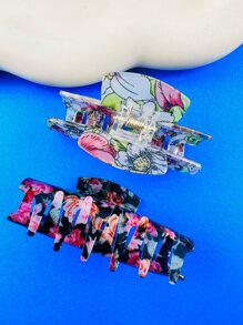 2 piezas Garra de pelo con patrón floral - Multicolor - Ver 3