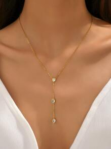 適合日韓風格的幾何元素鑽石流蘇設計的時尚高級女士不銹鋼項鍊，適合日常穿著 - 金黃色 - 查看 1